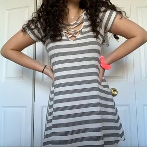 Striped dress with criss-cross chest